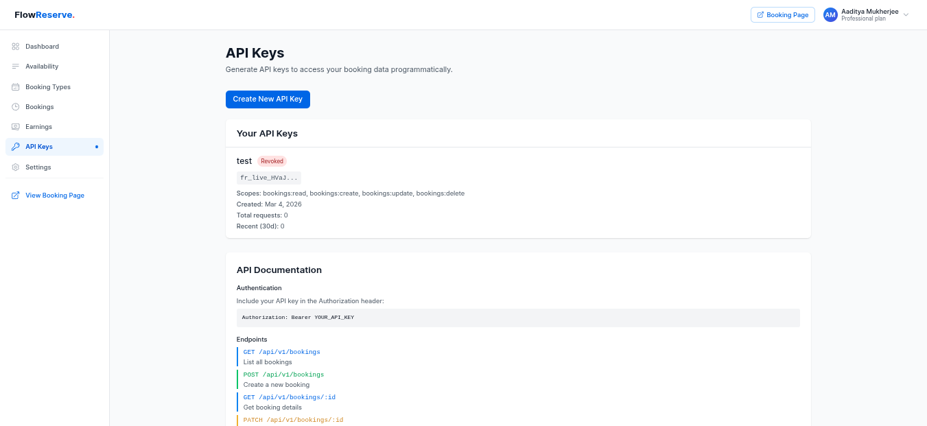 API key management and webhook integrations